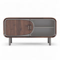 Kast van hout en glas met schuifdeur 87 x 42 x 51cm bruin
