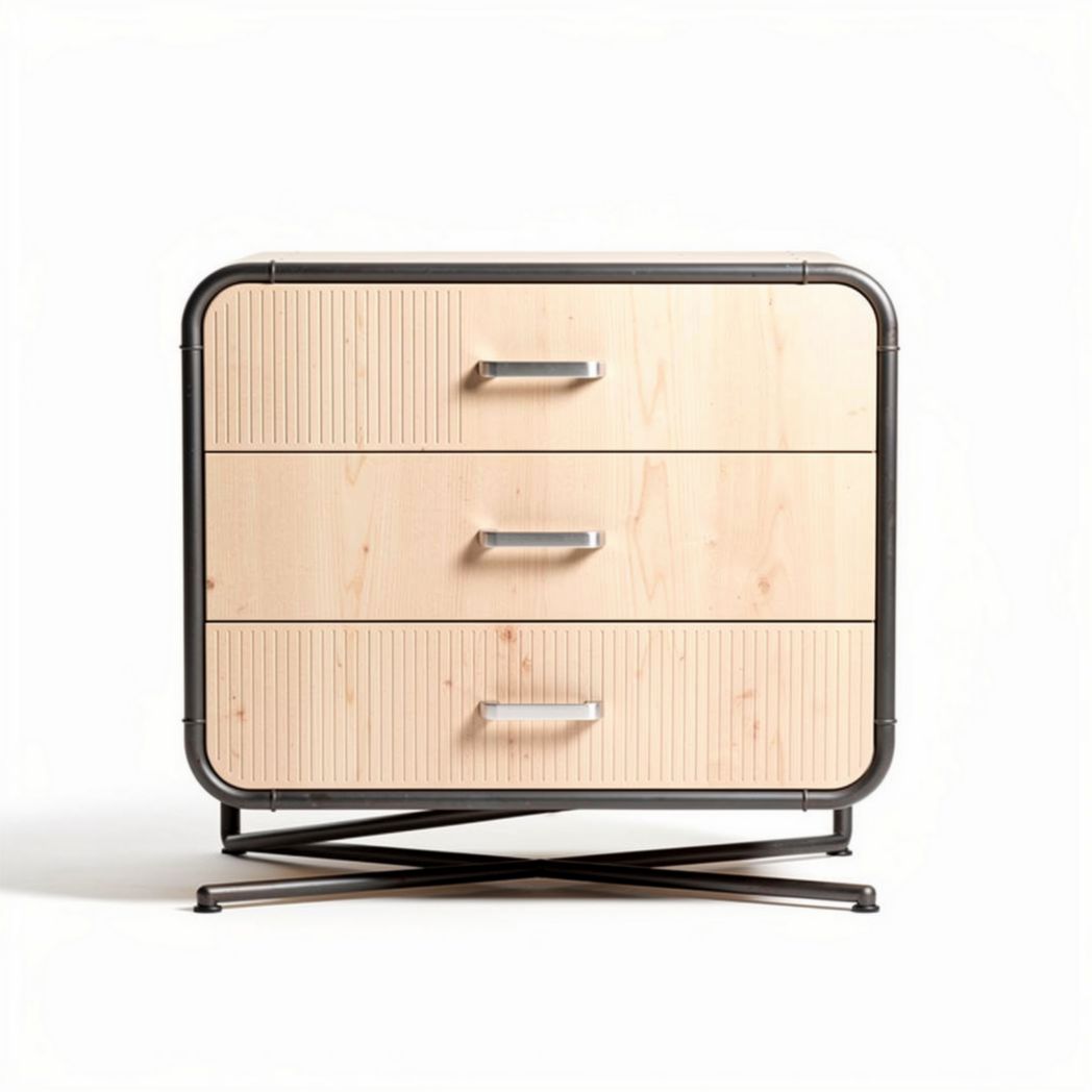 Houten kast met drie lades en metalen frame 60 x 40 x 70cm