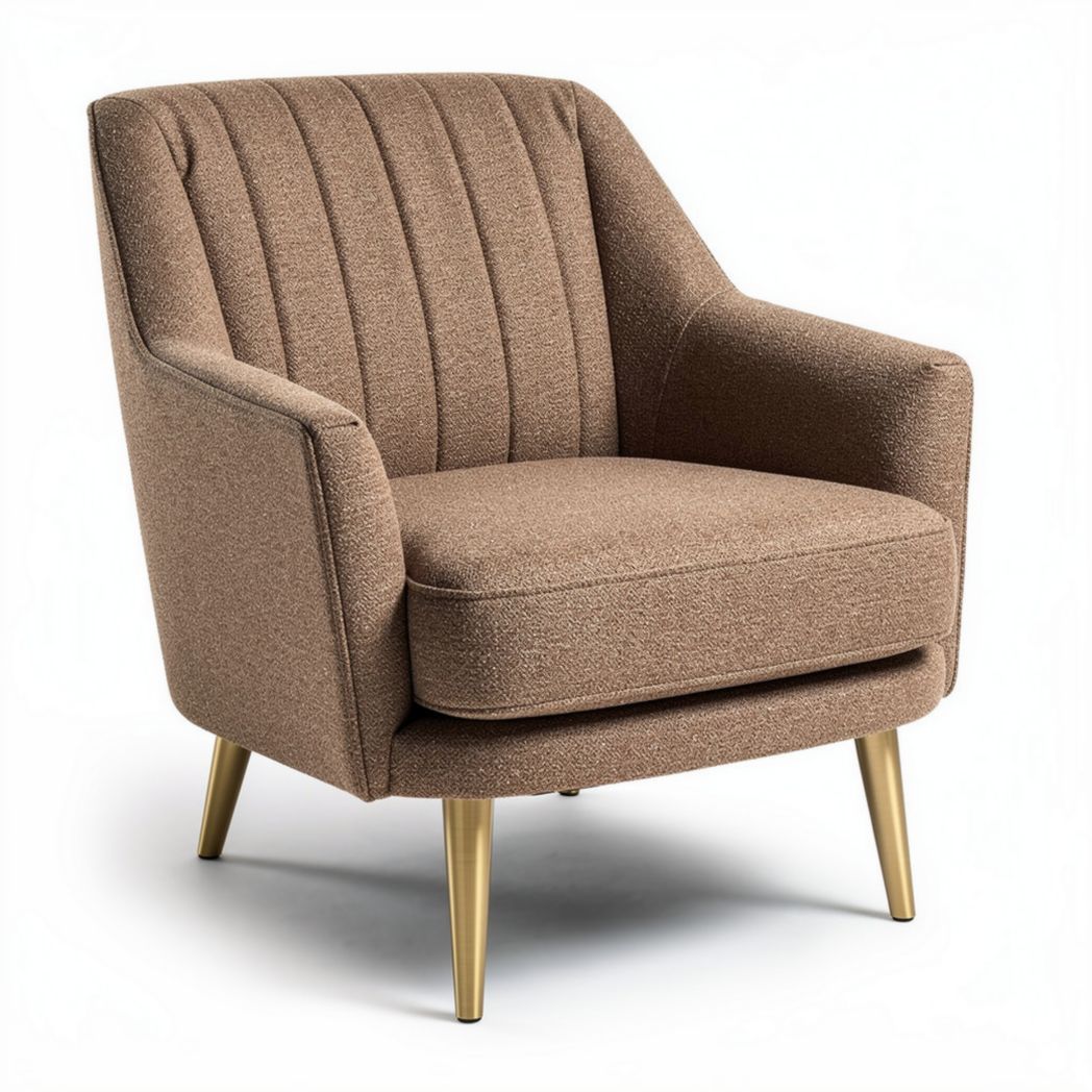 bruine stoffen fauteuil met gouden poten 80 x 70 x 80cm