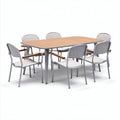 Tuinset met een rechthoekige tafel van kunststof en aluminium met 6 stoelen in grijs en beige 200 x 100 x 75cm