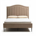 Tweepersoonsbed met stoffen hoofdbord in lichtbruin 200 x 160 x 100cm