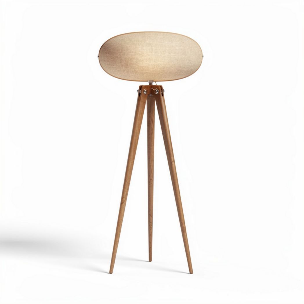 Vloerlamp van stof en hout met afmetingen van 40 x 40 x 150cm
